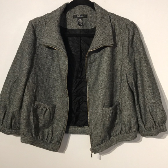 Herringbone Print Bomber Jacket - Picture 9 of 9